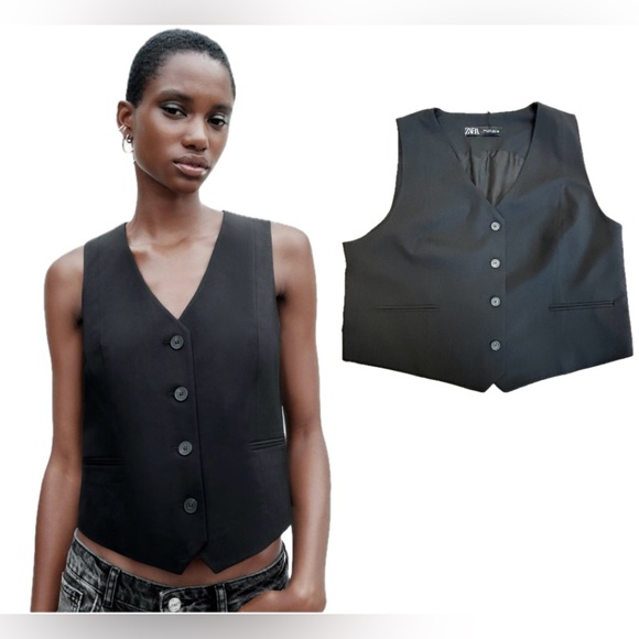 Zara black tailored suit vest V-neck front button closure welt pocket XXL NWT - Picture 12 of 12